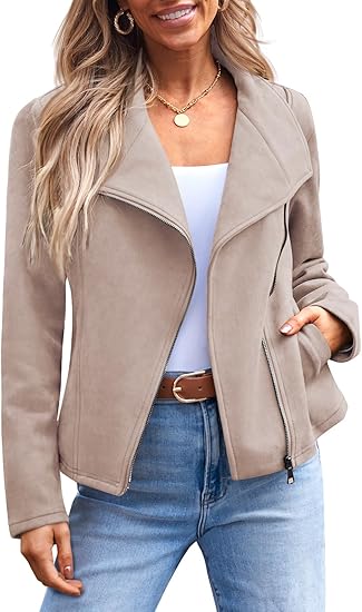 Womens Faux Leather Jackets Suede Fall Fashion